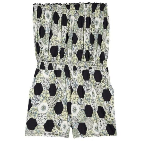 NWT BP by Nordstrom Strapless Knit Romper in Black-Green Honeycomb Floral - 1X - Picture 1 of 7